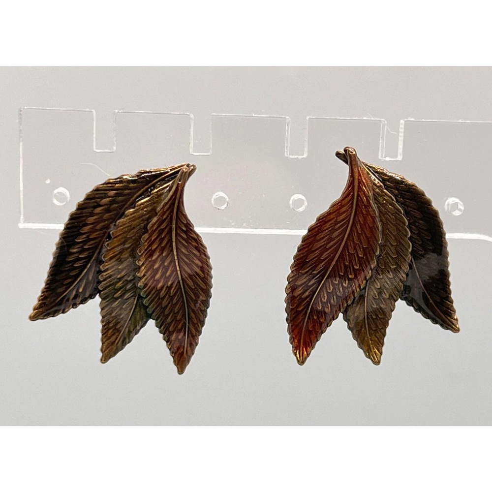 Metal Enamel Leaf Post Earrings Neutral Fall Autumn Colors